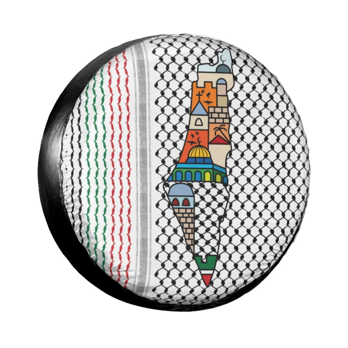 Palestinian Map With Kufiya Hatta Pattern Spare Tire Cover for Jeep