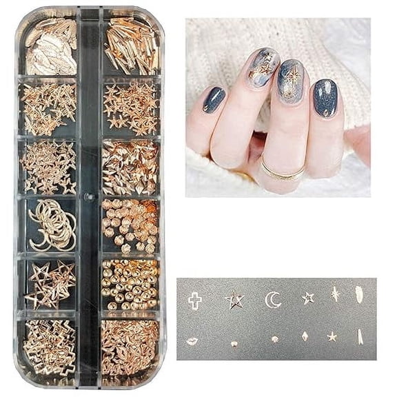 Palette 12 Styles DIY Nail Art Accessories Alloy For Manicure (6 ROSE GOLD MIXED SHAPES)