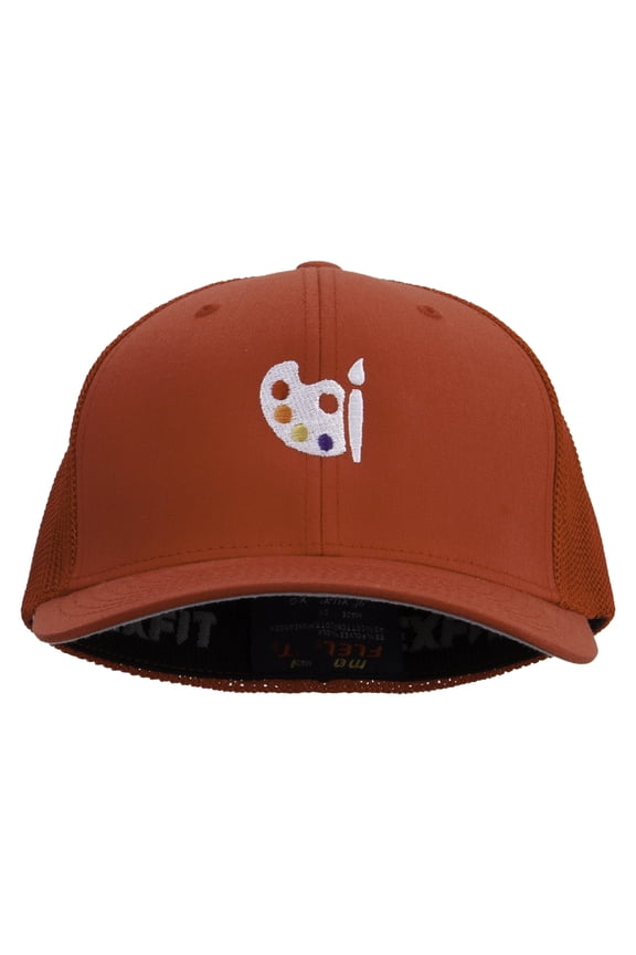 Palette Icon Embroidered 6 Panel Trucker Flexfit Cap - Red OSFM