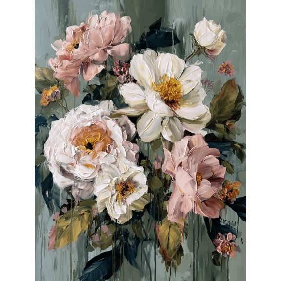 Palette Knife Floral Bouquet Oil Painting Canvas Print, Suitable for Living Room, Bedroom, Dining Room, Hallway, Office, Hotel