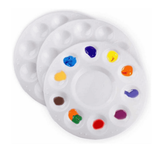 Palette, Round Plastic Kids and Adults Art Paint Pallet for Watercolor, Gouache, Oil Painting, Craft Professional Art Painting (3Pcs)