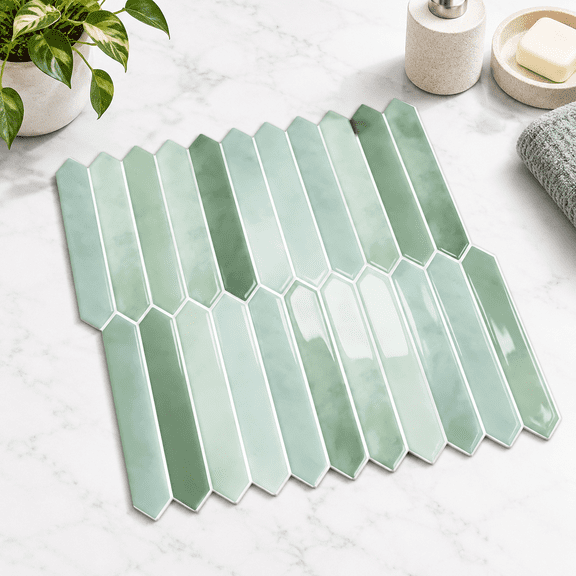 Paleturquoise 12x12 Inch 3D Adhesive Glossy Marble Peel and Stick Wall Tiles, 10 Count
