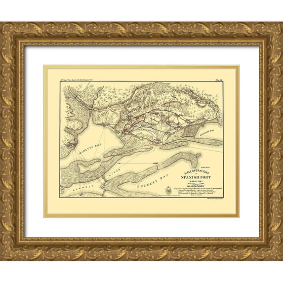 Palfrey 24x19 Gold Ornate Wood Framed with Double Matting Museum Art Print Titled - Spanish Fort Mobile Bay Alabama - Palfrey 1866