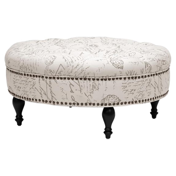 Baxton Studio Palfrey Beige Script Print Modern Tufted Ottoman