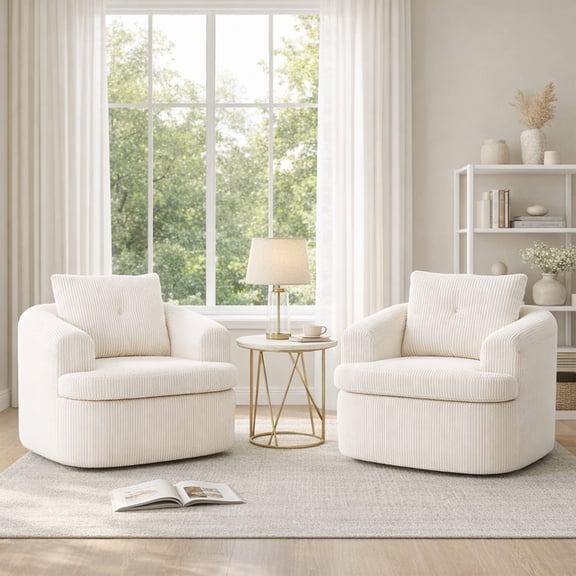 Palifte Modern Accent Chairs Set of 2 with 360-Degree Rotation, Corduroy Fabric Reading Chair for Living Room, Bedroom, Study, No Assembly Required, Apricot