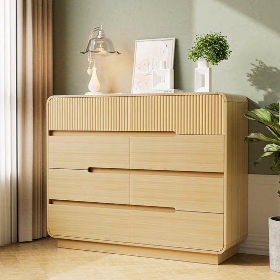 Palifte Natural Oak 8 Drawer Dresser,39.4" Length Modern Chest of Drawer,Large Storage Chest with Invisible Handle,Suitable for TV Stand,for Living Room,Hallway