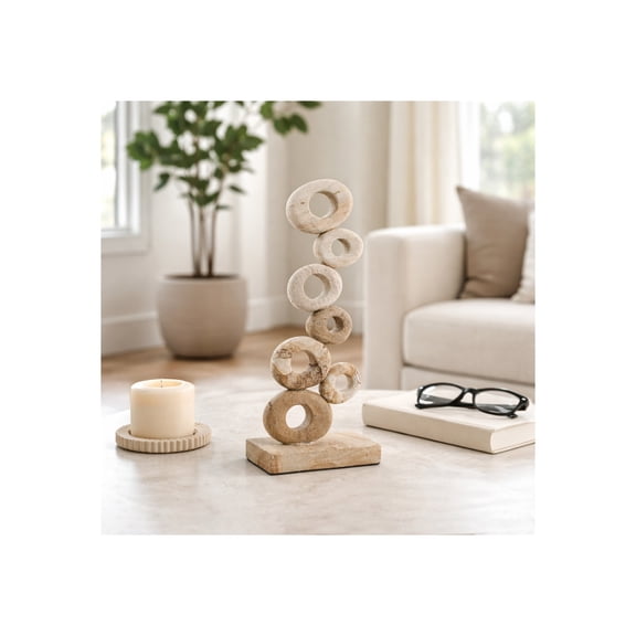 Palimanan Stone Stacked Ring Sculpture Ornament for Home, Bathroom and Room Decor - Decorative Accent for Office Shelf or Coffee Table Display - Figurine Styling for Living Room - 15", Ivory