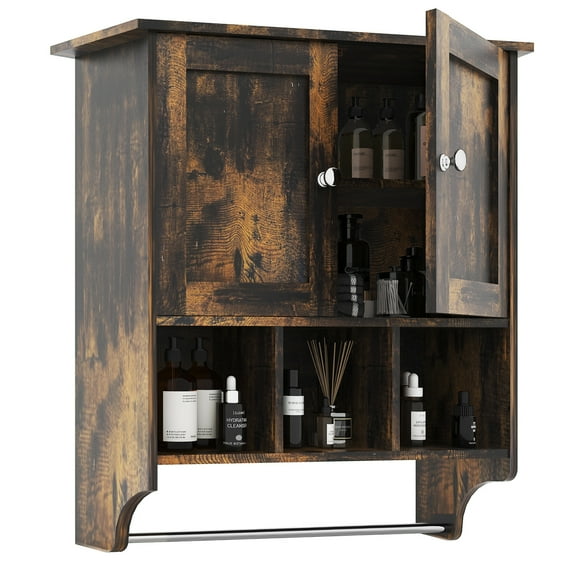 Palimder Space Saving Cabinet Above Toilet, Bathroom Wall Cabinet,Medicine Cabinet with 2 Doors and Adjustable Towel Rack Shelves,Space Saving Medicine Cabinet in The Living Room,Kitchen Cabinet Retro