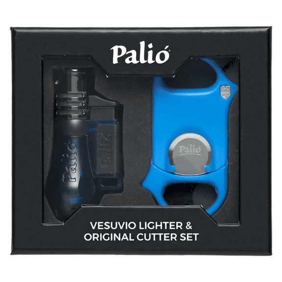 Palio Gift Set with triple-jet flame Vesuvio Lighter and V-Cutter, Blue