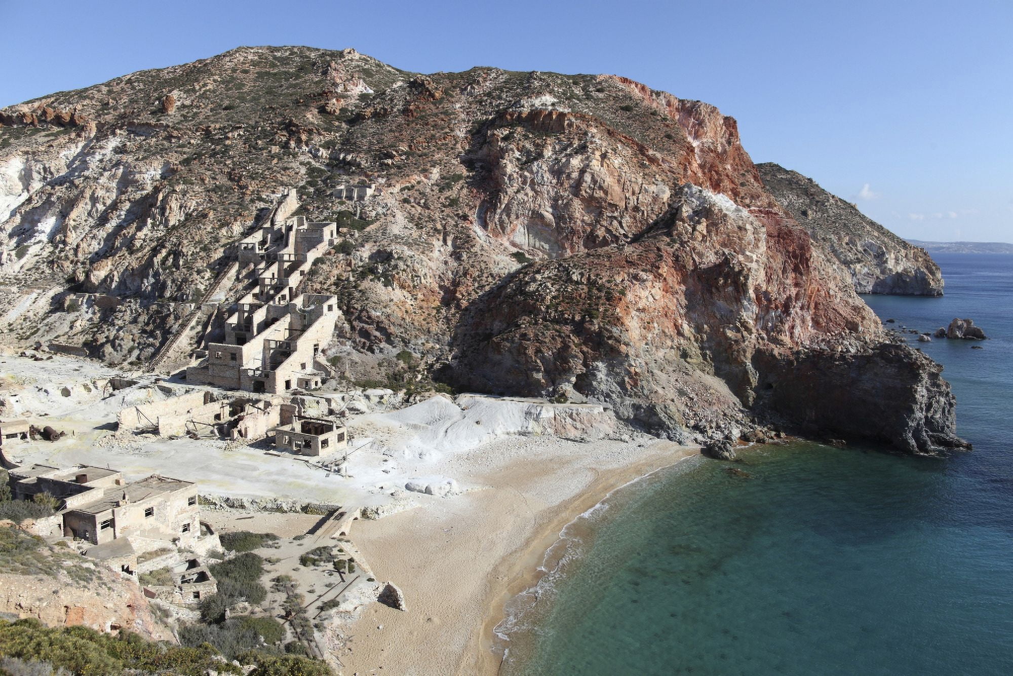 Paliorema sulfur mine and processing facility Milos Island Greece Canvas Art - Richard RoscoeStocktrek Images (18 x 12)