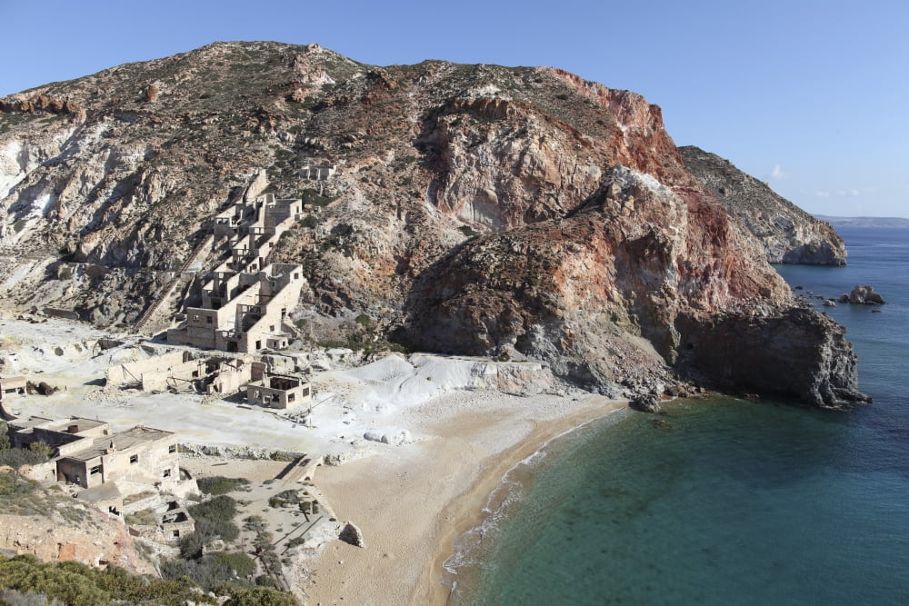 Paliorema sulfur mine and processing facility Milos Island Greece Canvas Art - Richard RoscoeStocktrek Images (35 x 23)