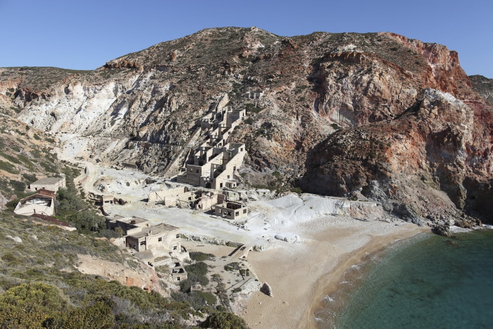 Paliorema sulfur mine and processing facility Milos Island Greece Canvas Art - Richard RoscoeStocktrek Images (35 x 23)