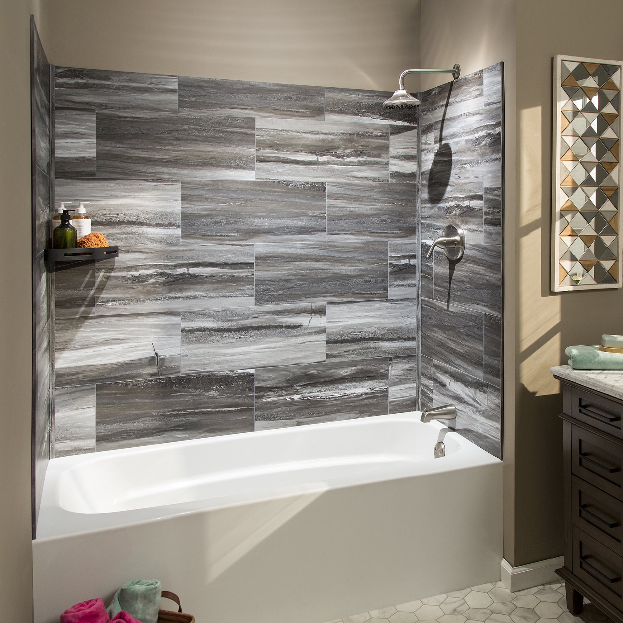 Palisade Prado Granite Vinyl Tile Shower Kit with Interlocking Design