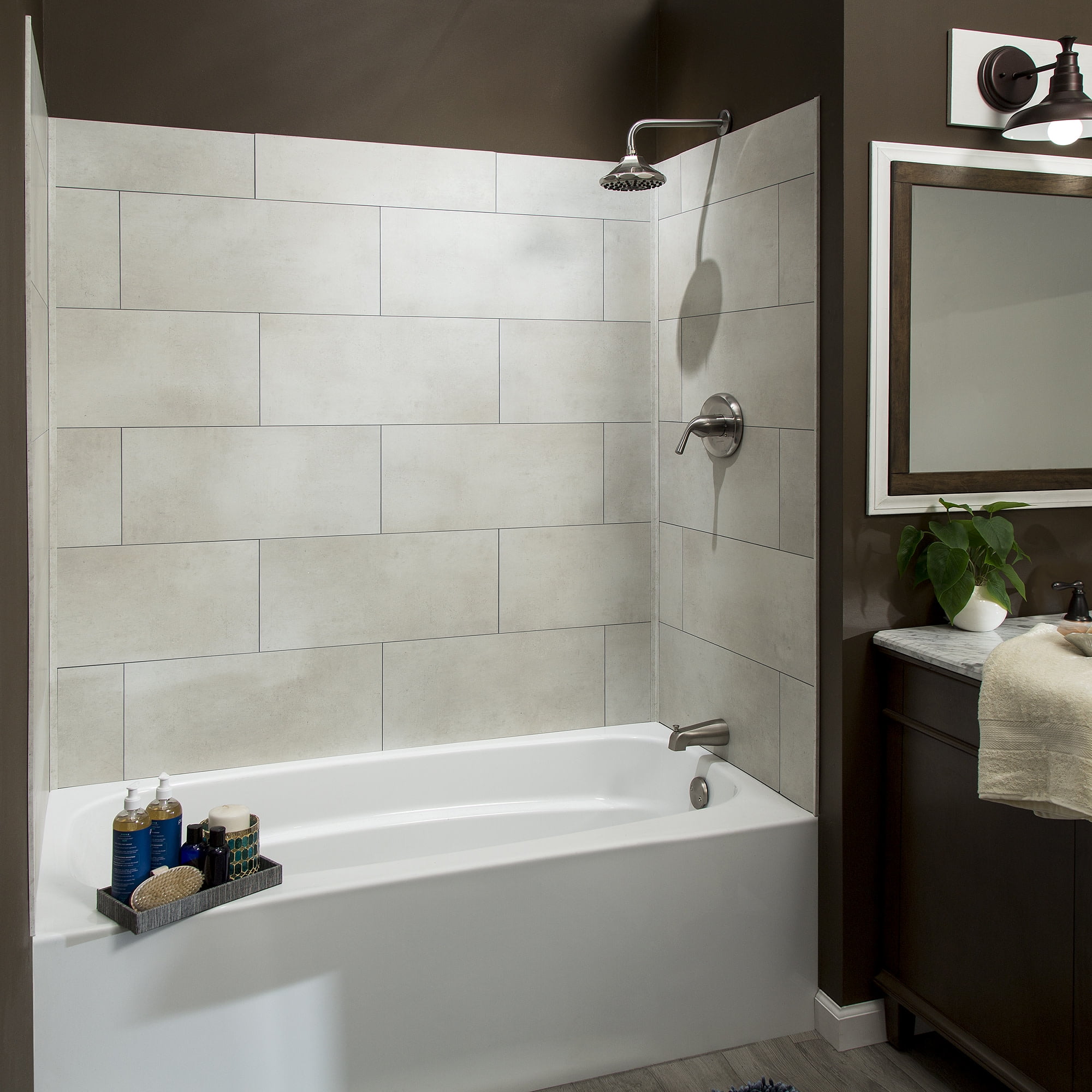 Palisade 23.2 in. x 11.1 in. Interlocking Vinyl Tile Shower and Tub Surround Kit in Wintry Mix