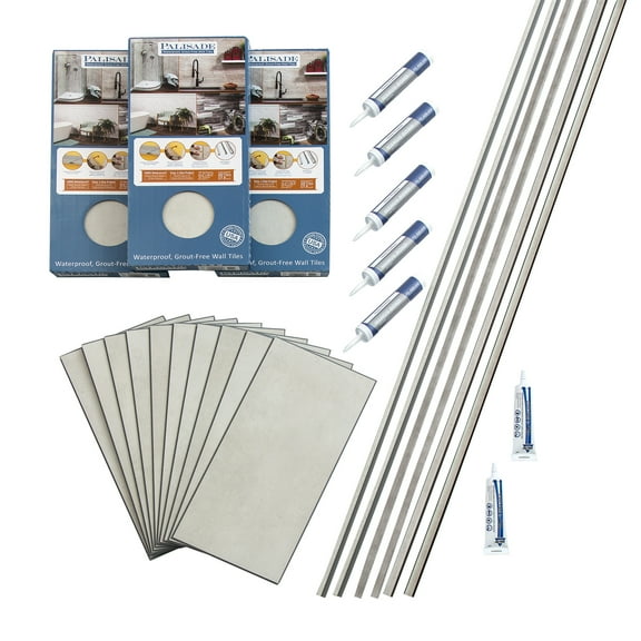 Palisade 23.2in x 11.1in Vinyl Wall Tile Shower Kit in Wintry Mix