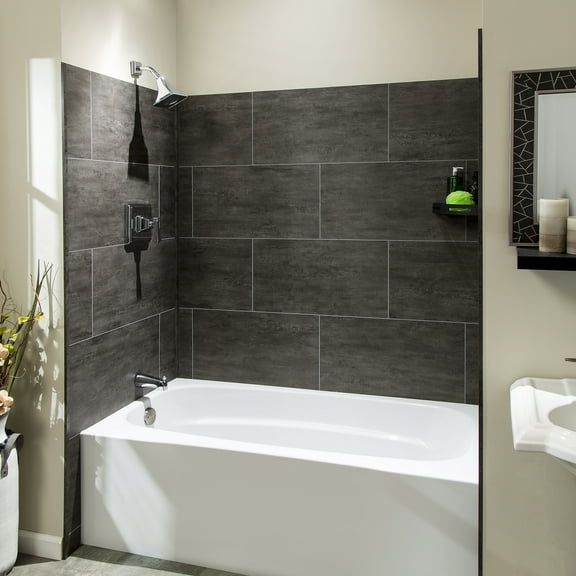 Palisade 25.6in x 14.8in Vinyl Wall Tile Shower Kit in Ashen Slate