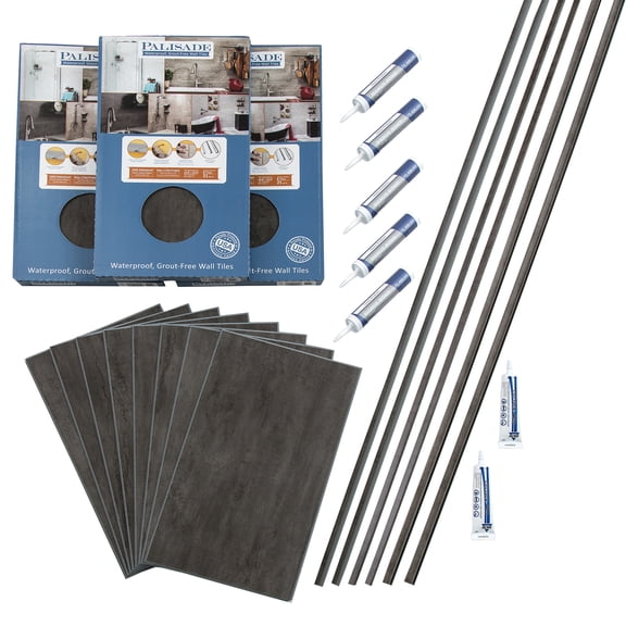 Palisade 25.6in x 14.8in Vinyl Wall Tile Shower Kit in Ashen Slate