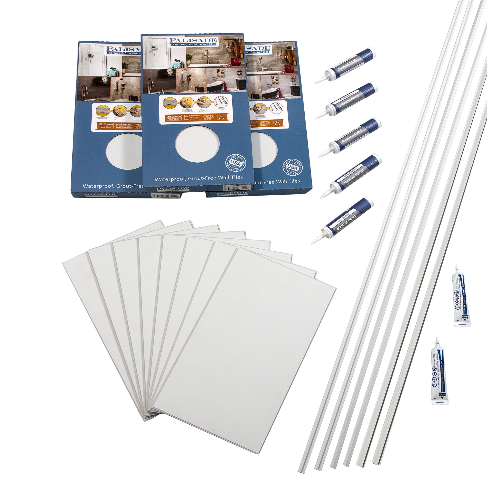 Dusty Pearl Vinyl Interlocking Tile Shower Kit, 25.6 in x 14.8 in