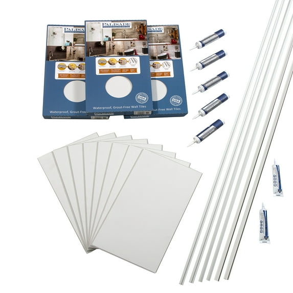 Palisade 25.6in x 14.8in Vinyl Wall Tile Shower Kit in Dusty Pearl