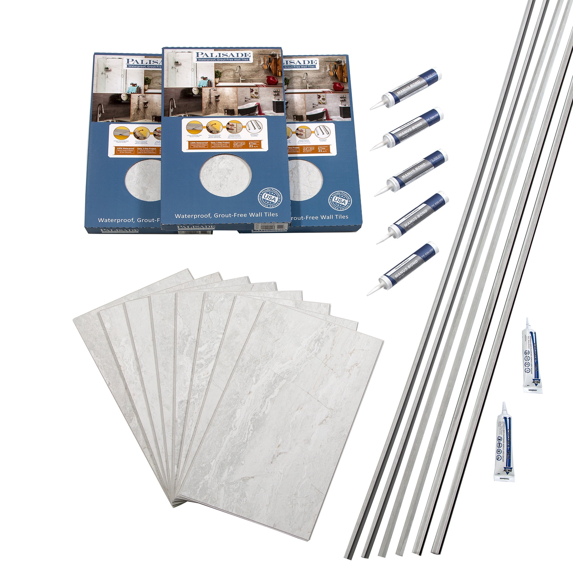 Polar Frost 25.6 in x 14.8 in Vinyl Tile Shower Kit