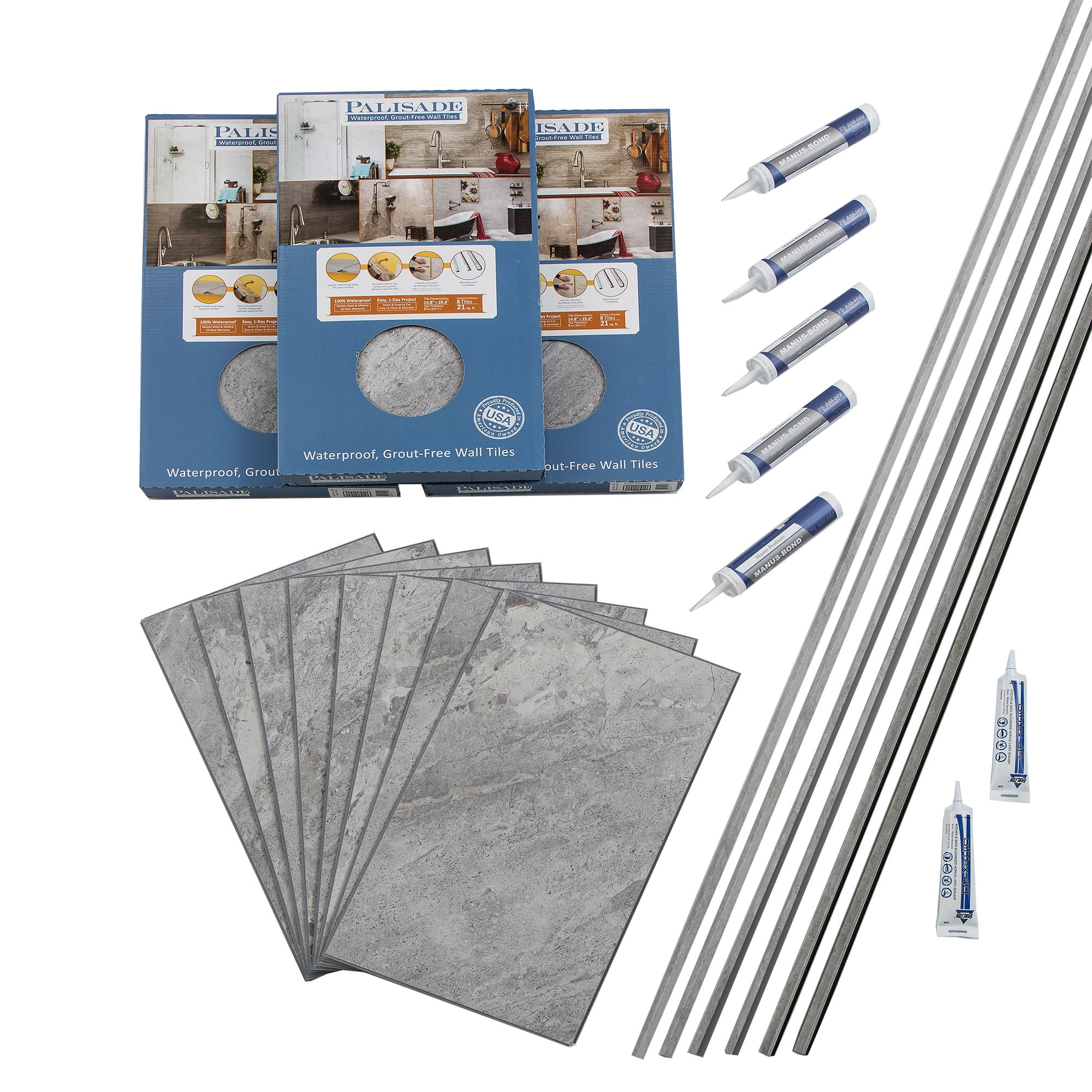 Palisade 25.6in x 14.8in Vinyl Wall Tile Shower Kit in Silver Lake ...
