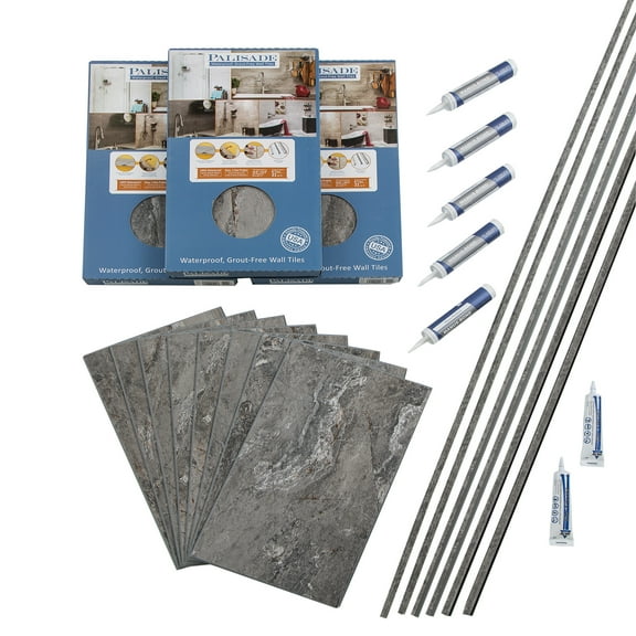 Palisade 25.6in x 14.8in Vinyl Wall Tile Shower Kit in Spanish Marble