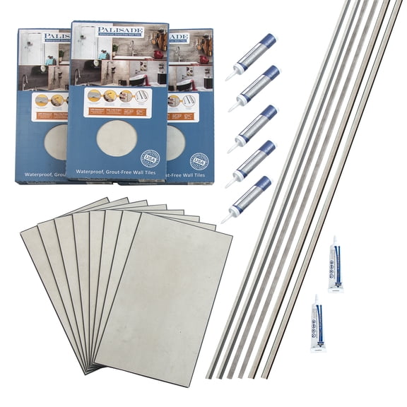 Palisade 25.6in x 14.8in Vinyl Wall Tile Shower Kit in Wintry Mix