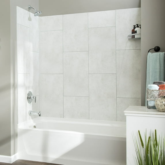 Palisade 25.6in x 14.8in Vinyl Wall Tile Shower Kit in Wintry Mix
