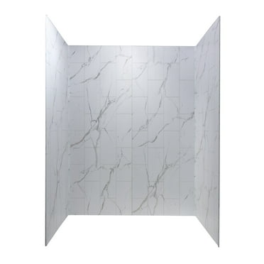Palisade 36in x 60in x 78in Waterproof Vinyl Corner Shower Surround Kit with Accessories in Carrara Marble