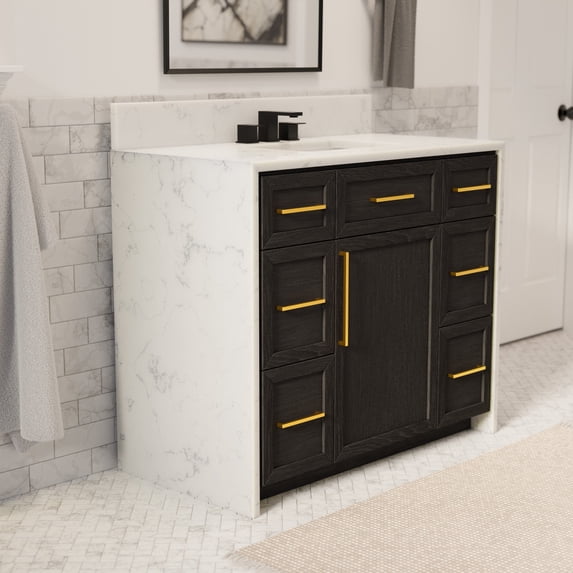 Palisade 42" Bathroom Vanity with Dark Oak Cabinet and Engineered Marble Top