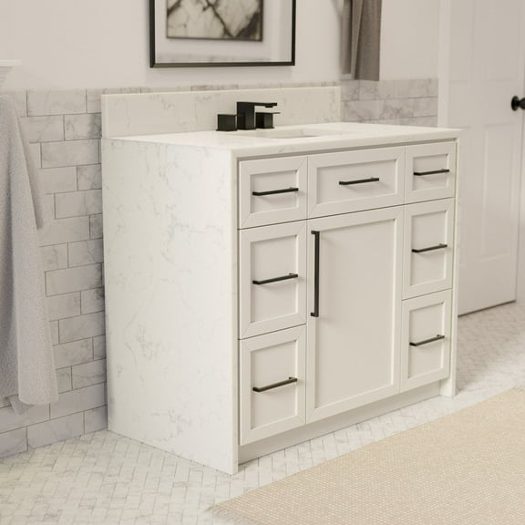 Palisade 42" Bathroom Vanity with White Cabinet and Engineered Marble Top