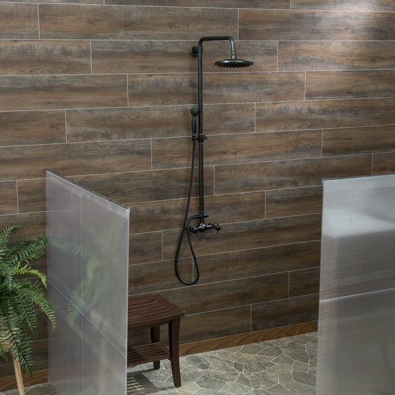 Palisade 46.7in x 7.2in Vinyl Plank Shower Kit in Oak Mocha