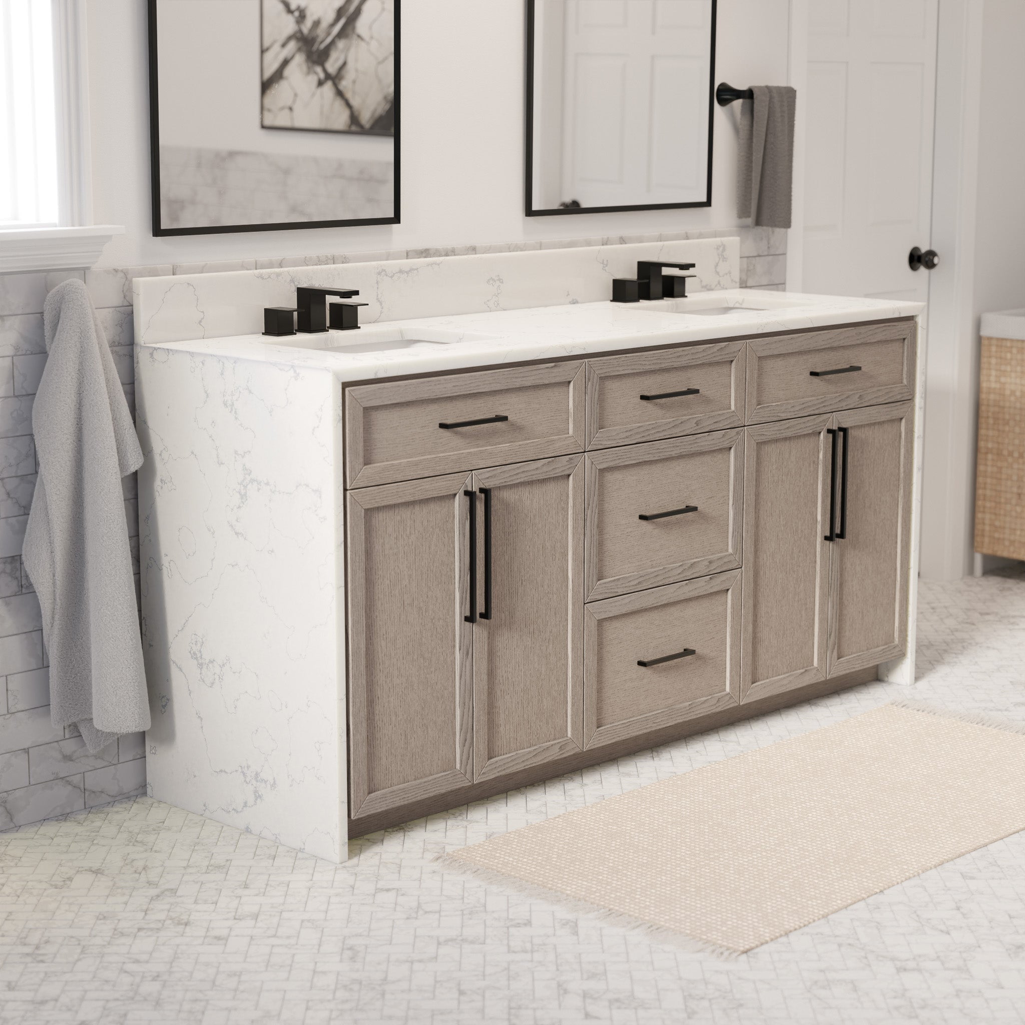 KBC Palisade 72" Double Bath Vanity w/ Engineered Marble Waterfall in