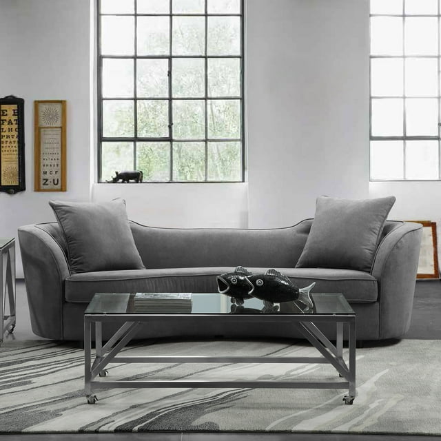 Palisade Sofa in Grey Velvet with Brown Wood Legs