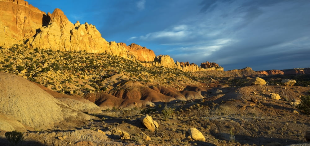 Palisades below Rattlesnake Bench at sunrise Grand Staircase-Escalante National Monument Utah USA Canvas Art - Panoramic Images (26 x 12)