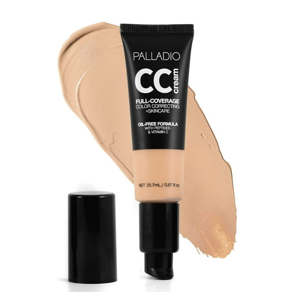 Palladio Full-Coverage Color Correction CC Cream, Oil-Free with Peptides & Vitamin C, Best for Correcting Redness and Uneven Skin Tone, Buildable Foundation Coverage (Light 21C, Cool Undertone)