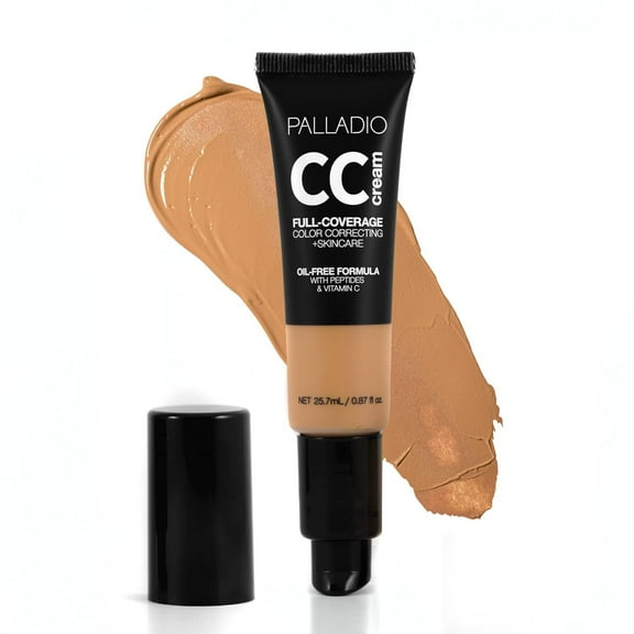Palladio Full-Coverage Color Correction CC Cream, Oil-Free with Peptides & Vitamin C, Best for Correcting Redness and Uneven Skin Tone, Buildable Foundation Coverage (Rich 50N, Neutral Undertone)