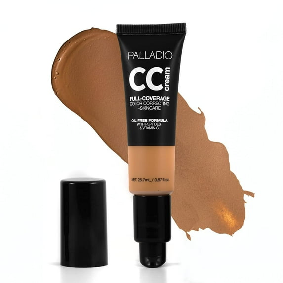 Palladio Full-Coverage Color Correction CC Cream, Oil-Free with Peptides & Vitamin C, Best for Correcting Redness and Uneven Skin Tone, Buildable Foundation Coverage (Rich 51W, Warm Undertone)