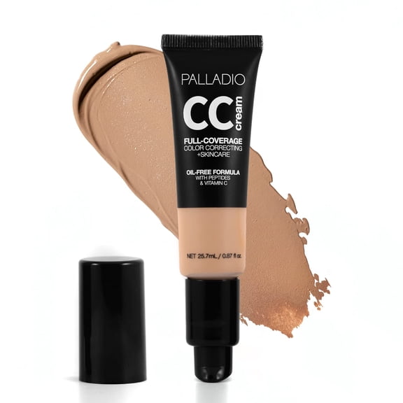 Palladio Full-Coverage Color Correction CC Cream, Oil-Free with Peptides & Vitamin C, Best for Correcting Redness and Uneven Skin Tone, Buildable Foundation Coverage (Tan 41N, Neutral Undertone)