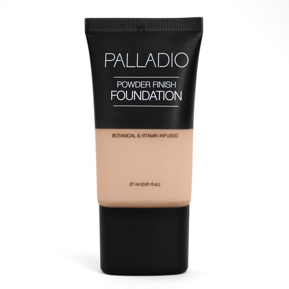 "Palladio Powder Finish Liquid Foundation, Natural Matte Appearance, Reduces Fine Lines, Covers Large Pores, Hides Imperfections, All Day Wear, Sheer to Medium Coverage, Honey"