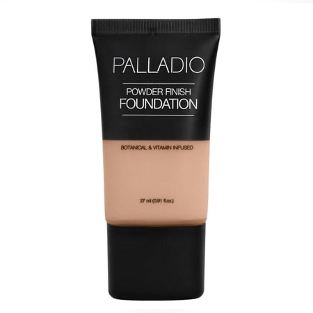 "Palladio Powder Finish Liquid Foundation, Natural Matte Appearance, Reduces Fine Lines, Covers Large Pores, Hides Imperfections, All Day Wear, Sheer to Medium Coverage, In The Buff"