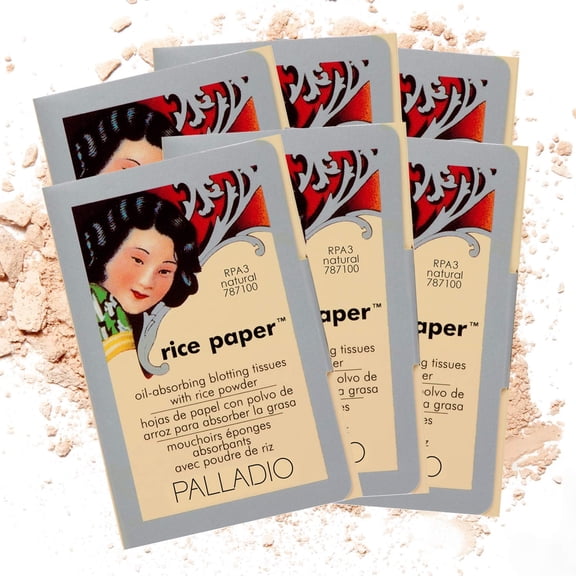Palladio Rice Paper Facial Tissues for Oily Skin, Face Blotting Sheets Made from Natural Rice, Oil Absorbing Paper with Rice Powder, 2 Sided, Instant Results, Natural, 40 Count, Pack of 6