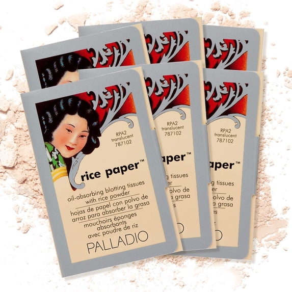 "Palladio Rice Paper Facial Tissues for Oily Skin, Face Blotting Sheets Made from Natural Rice, Oil Absorbing Paper with Rice Powder, 2 Sided, Instant Results, Translucent, 40 Count, Pack of 6"