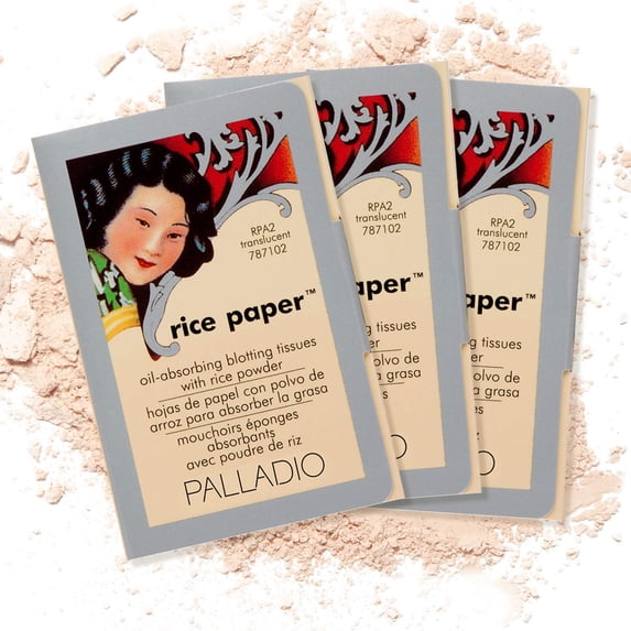 "Palladio Rice Paper Facial Tissues for Oily Skin, Face Blotting Sheets Made from Natural Rice, Oil Absorbing Paper with Rice Powder, 2 Sided, Instant Results, Translucent, 40 Count, Pack of 3"