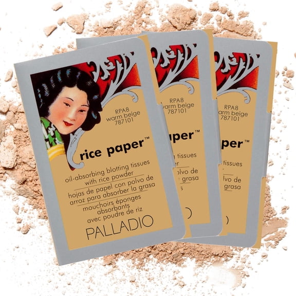 "Palladio Rice Paper Tissues, Warm Beige, 40 Sheets (Pack of 3), Face Blotting Sheets with Natural Rice Powder Absorbs Oil, Helps Skin Stay Looking Fresh and Smooth, Compact Size for Purse or Travel"