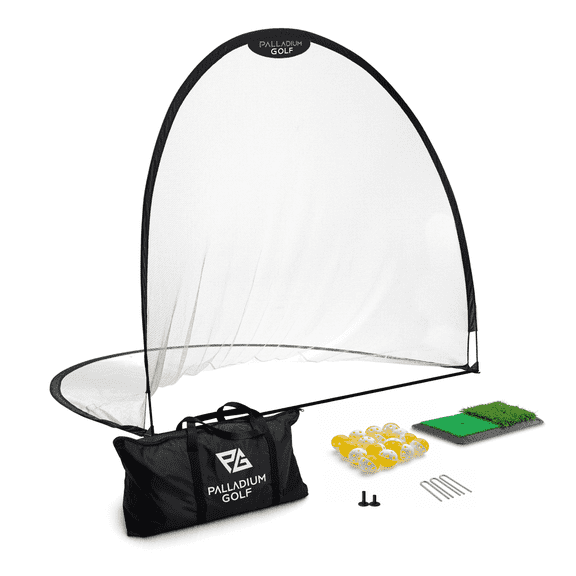 Palladium Golf 7 x 7 ft Driving Range Practice Set with Fiberglass Rods, Dual-Turf Mat and Storage Bag