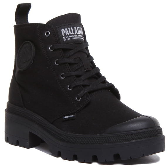 Palladium Pallabase Twill Women's Black Lace Up Canvas Ankle Boot With Side Zip Size 6.5