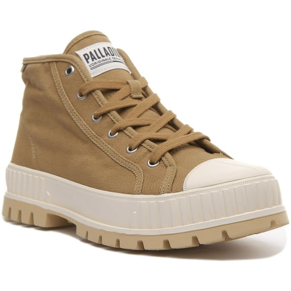 Palladium Pallashock Mid OG Unisex Vegan Lace Up Platform Sneakers In Olive Size 7