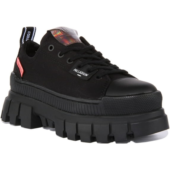 Palladium Revolt Lo Tx Women's Lace Up Chunky Platform Canvas Trainers In Black Size 6