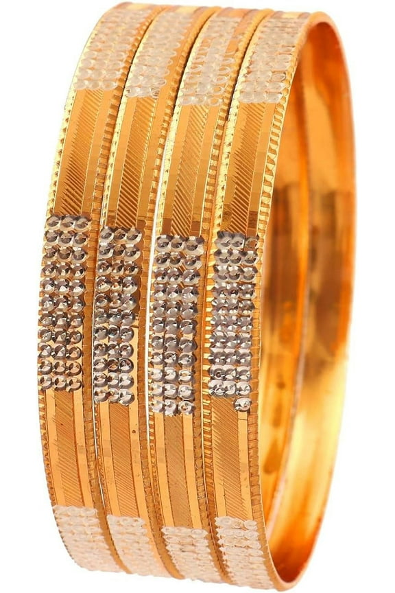 Indian Gold Bangles 4 Piece Two Tone Gold Plated Daily Use Handmade Work Fashion Jewelry for Women & Girls